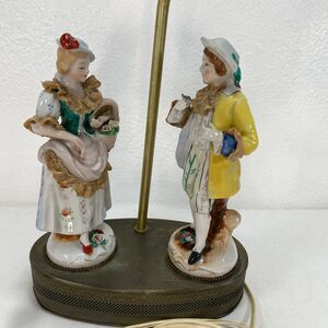 Vtg Figurine Couple Porcelain Lamp Brass Base 22" Romantic French Country